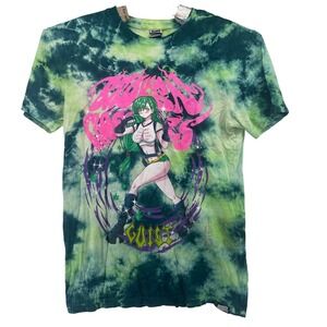 Broken Promises Tie Dye Anime Graphic T Shirt Medium Green Black Pink‎